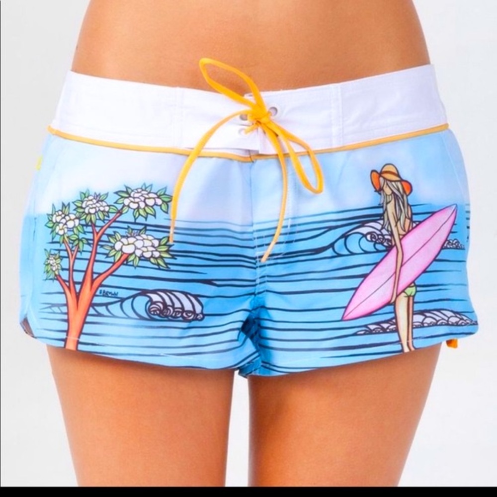 Surfer Girl Board Shorts Swim Collectors Heather Brown